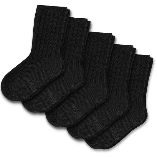 Foot Cardigan Kids Organic Cotton Socks 5-Pack - Black, Soft, Non-Slip Grips