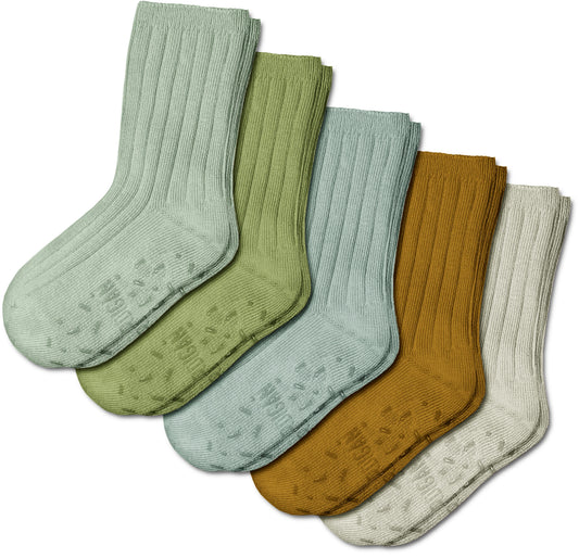 Foot Cardigan Kids Organic Cotton Socks 5-Pack - Jewel Tones, Soft, Non-Slip Grips