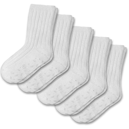 Foot Cardigan Kids Organic Cotton Socks 5-Pack - White, Soft, Non-Slip Grips
